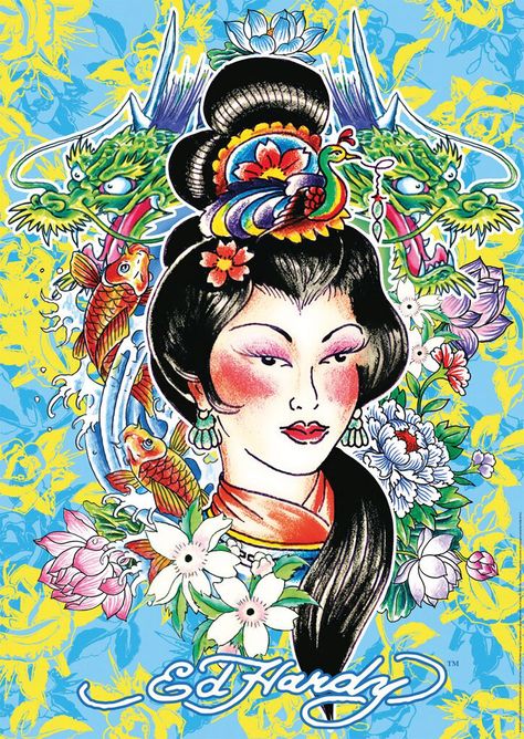 EHT Ed Hardy Wallpapers, Don Ed Hardy Tattoo, Ed Hardy Art, Ed Hardy Designs, Ed Hardy Tattoos, Rose Tattoos For Men, Punk Poster, Geisha Art, Old School Tattoo Designs