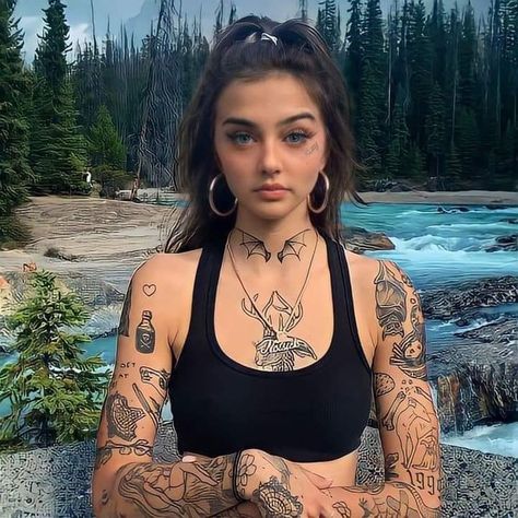 Female Face Tattoo Design, Keaton Belle, Grunge Tattoo, Tattoed Women, Dainty Tattoos, Dope Tattoos, Beauty Tattoos, Biker Girl, Sleeve Tattoo