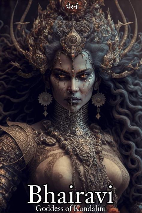 Indian Mythology Characters, Bhairavi Goddesses, Hindu Goddess Art, Goddess Of Creation, Goddess Of Destruction, Indian Mythology, Kali Goddess, Hinduism Art, Vedic Art