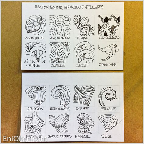 Learn to create amazing Zentangle® • enioken.com Filler Patterns, Easy Zentangle Patterns, Eni Oken, Distress Ink Techniques, Ink Techniques, Tangle Pattern, Tangle Doodle, Zen Doodle Art, Geometric Pattern Art