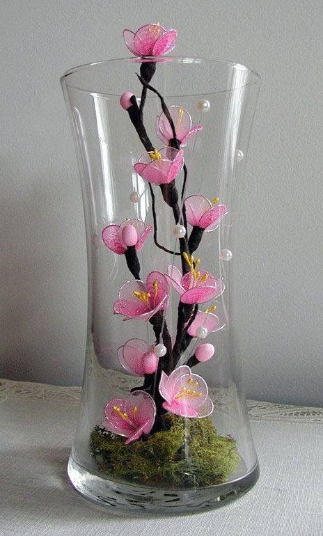 цветы капрон Nylon Crafts, Stocking Flowers, Nylon Flowers, Pink Cherry Blossom, Flower Diy Crafts, Pink Cherry, Deco Floral, Flower Tutorial, Floral Centerpieces