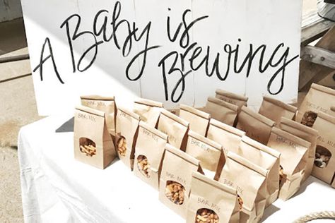 9 modern baby shower favors your guests will love | Mum's Grapevine Baby Shower Favours For Guests, Baby Shower Favours, Baby Is Brewing, Bar Mix, White Baby Showers, Couples Baby Showers, Coed Baby Shower, Modern Baby Shower, Baby Shower Princess