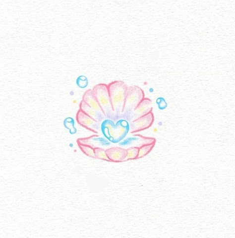 Clam Tattoo Pearl, Blue Icon Widget, Under The Sea Doodles, Shell Doodle, Shells Drawing, Bubble Doodle, Pearl Drawing, Ocean Doodles, Aesthetic Light Pink