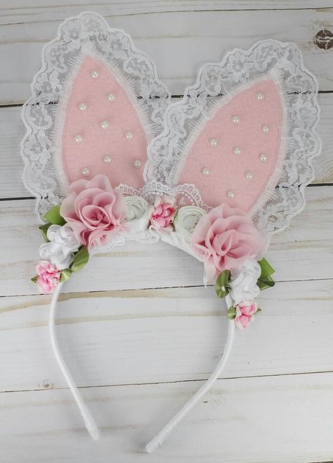 Easter Headbands Diy, Diy Bunny Ears, Easter Bunny Ears Headband, Rabbit Ears Headband, Headband With Flowers, Bunny Ear Headband, Bunny Headband, Easter Headbands, Headband Diy