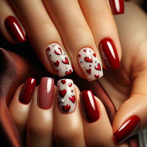 Red Heart Nail Art, Graduation Nails, Valentine Nail Art, Valentine Nails, Heart Nail, Heart Nail Art, Nail Forms, Nail Art Ideas, Simple Valentine