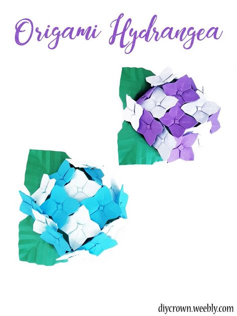 Origami Hydrangea, Flower Arragement, Flower With Leaves, Hydrangea Leaves, Azalea Flower, Origami Fashion, Cute Origami, Origami Paper Art, How To Make Origami