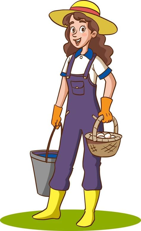 Gardening Tools Illustration, Farmer Drawing, Cartoon Farmer, Farmer Cartoon, Women Farmer, Farmer Woman, Farmer Art, Farm Woman, Woman Farmer