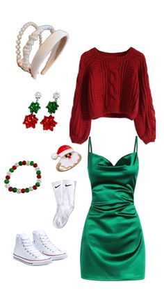 Modern Mrs Claus Outfit, New Year Party Outfit Winter, New Year Party Outfit, Winter Dress Ideas, Mrs Claus Outfit, Party Outfit Winter, Christmas Outfits Ideas, Preppy Christmas Outfit, Outfit Ideas Christmas