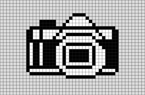 Camera Pixel Art Camera Pixel Art, Hama Art, Grid Design Pattern, Pixel Camera, Tiny Cross Stitch, Easy Pixel Art, Pixel Art Templates, Hama Beads Design, Stitching Cards