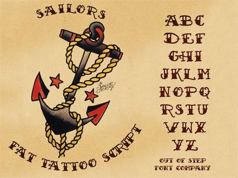 Sailor's Fat Tattoo Script font by Out Of Step Font Company - FontSpace Fat Tattoo, Sailor Font, Nautical Fonts, Free Tattoo Fonts, Calligraphy Tattoo Fonts, Navy Tattoos, Tattoo Script Fonts, Backpiece Tattoo, Tattoo Fonts Cursive