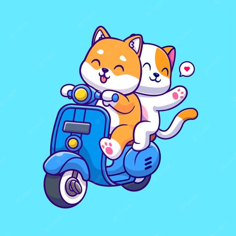 Illustration Job, Scooter Drawing, Train Cartoon, Riding Scooter, Logo Cat, Auto Sticker, Cat Riding, Cute Shiba, Panda Lindo