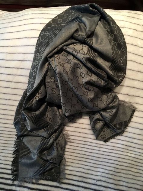 Gucci NEW SCARf  65%Wool, 35% Cashmere in Gray W/GG Print 57"x 57" Italy ðŸ‡®ðŸ‡¹  | eBay Burberry Cashmere Scarf, Gucci Floral, Gucci Scarf, Scarf Outfit, Women's Headwear, Chiffon Scarf, Gucci Black, Cashmere Scarf, Cute Fits