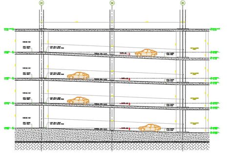 Parking Ramp Slope Basement Section; download free AutoCAD file 4 level basement parking ramp slop detail. Two Story Bungalow, Parking Ramp, Apartment Front, Basement Parking, Truck Ramps, Parking Building, Ramp Design, Architectural Ideas, Car Ramps