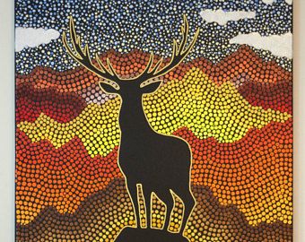 Deer Mountain Original Dot Art Painting- 24 x 36 inch canvas Pointalism Art, Art Drawings Sketches Pencil, Deer Art, Dot Art Painting, Mandala Dots, Mandala Design Art, Mandala Painting, Knit Style, Art Drawings For Kids