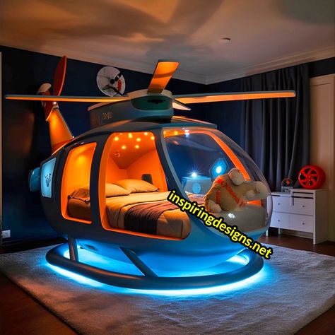 These Helicopter Kids Beds Are a Must-Have for Little Aviators and Pilot-Wannabes! Amazing Bedrooms, Face Lighting, Grandkids Room, Kids Bed Design, Amazing Bedroom Designs, Balloon Clouds, Floating Lanterns, Bedroom Stuff, Whimsical Nursery