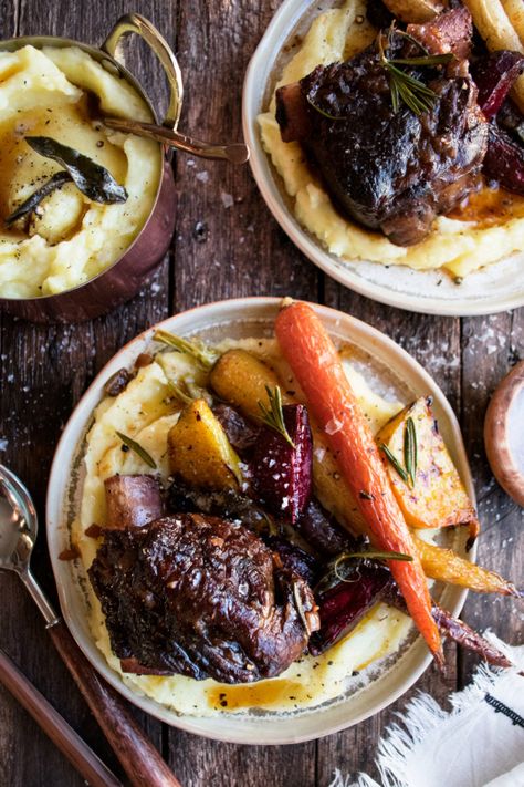 Half Baked Harvest Cider Braised Short Ribs, Red Wine Braised Pot Roast, Wine Braised Pot Roast, Braised Pot Roast, Braised Short Ribs Recipe, The Original Dish, Root Vegetables Recipes, Whipped Potatoes, Short Ribs Recipe