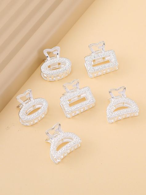 Silver Casual Collar  Zinc Alloy Plain Small Hair Claw Embellished   Women Accessories Tiny Hair Clip, Small Hair Claw, Decorative Hair Clips, Small Hair Clips, Geometric Type, Hair Claws, Gold Pattern, Take Me Home, Latest Hairstyles