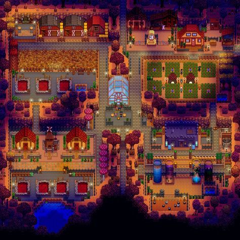 Four Corners Farm, Stardew Valley Design, Farm Layouts, Stardew Valley Farm, Stardew Farms, Farm Building, Stardew Valley Layout, Stardew Valley Tips, Stardew Valley Farms