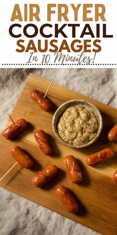 These bite-sized Air Fryer Cocktail Franks are crispy, juicy, and bursting with flavor. Cooking them in the air fryer or Ninja Foodi gets them cooked and ready to serve in just 10 minutes or less! Serve them as a holiday appetizer or a game day treat for the Super bowl! Cocktail Franks, Cocktail Sausages, Creative Breakfast, Protein Packed Snacks, Healthy High Protein Meals, Holiday Appetizer, Holiday Dessert Recipes, Ninja Foodi, Meal Prep For The Week