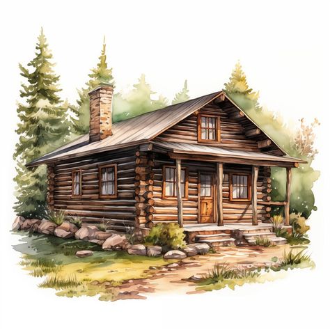 10 Rustic Cabin Clipart Log Cabin Painting Acrylic Easy, Mountain Cabin Drawing, Cabin In The Woods Drawing, Cabins In The Woods Interior, Cabin Sketch, Cabin Drawing, Cabin Clipart, Cabin Illustration, Old Cabin