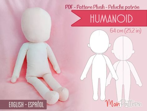 HUMANOID Human Doll Plush 64 cm PDF Sewing Pattern Digital | Etsy Brasil Chibi Doll, Plushies Diy, Advanced Sewing, Human Doll, Spanish And English, Fabric Sewing Patterns, Plushie Patterns, Doll Sewing Patterns, Plush Pattern