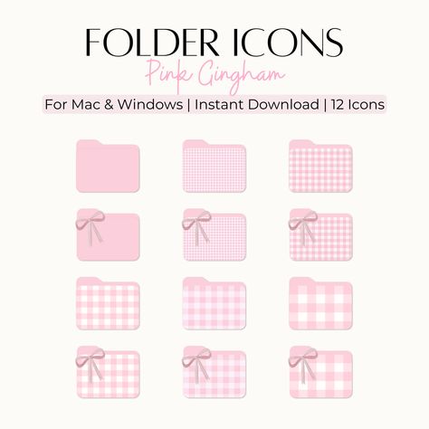 12 Pink Gingham Folder Icons with 6 Bonus Wallpapers Mac Windows PC Desktop Folder Organizer Aesthetic Pink Icons Bow Icons Cute Girly Icons Mac File Folder Icons, Laptop Icon Aesthetic, Pink Computer Aesthetic, Macbook Coquette, Windows Wallpaper Laptop, Coquette Pc Wallpaper, Pink Desktop Organizer, Pink Folder Icon, Pink Cute Stickers