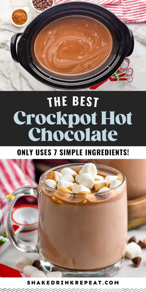 This crockpot hot chocolate recipe is the trifecta creamy, chocolatey, and cozy. Homemade hot chocolate is such a delight, and this slow cooker recipe makes it so easy to whip up a batch of the best hot chocolate. How Chocolate Recipe, Crockpot Cocoa Best Ever Creamy, Crockpot Hot Cocoa For A Crowd Easy, Instapot Hot Chocolate Recipes, Hot Chocolate Large Batch, Grown Up Hot Chocolate, Slow Cooker Cocoa, Christmas Crockpot Hot Chocolate, Homemade Hot Chocolate Sweetened Condensed Milk