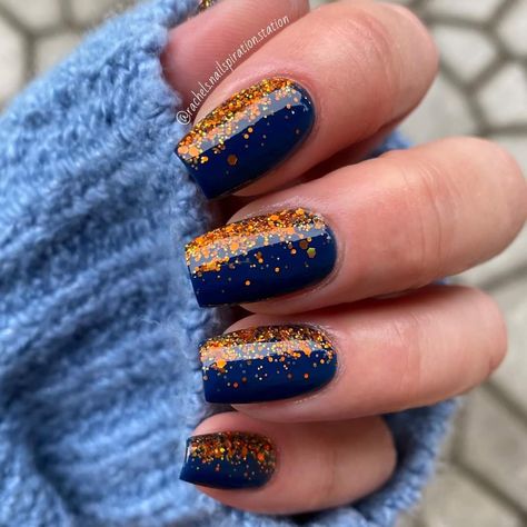 Short Fall Nail Designs, Short Fall Nail, Nails Navy, Navy Nails, Orange Nail Designs, Fall Nail Ideas, Halloween Color, November Nails, Fall Gel Nails