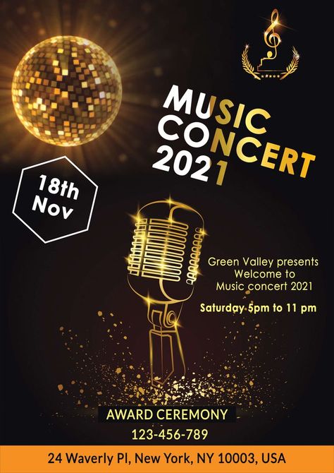 This live music concert poster template permits you to invite guests for an eventful evening of music. It can be easily editable and suitable for all the formats. It includes layered graphic designs which will surely catch the eyes for its vibrant color. Download it for free. For more design , and create your own design by your choice. Connect with us. 9903609509 📲 Concert Invitation, Music Concert Poster, Bob Marley Artwork, Concert Poster Design, Music Concert Posters, Concert Poster, More Design, Music Concert, Awards Ceremony