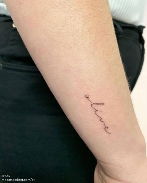 Small Name Tattoo, Word Names, Mother Mary Tattoos, Olive Tattoo, Symbol For Family Tattoo, Baby Name Tattoos, Script Handwriting, Mouse Tattoos, Tattoos With Kids Names