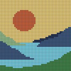 Alpha pattern #101598 variation #186628 | BraceletBook Lego Mural, Alpha Patterns Crochet, Mural Art Design, Painting Background, Tiny Cross Stitch, Tiny Cross, Beach Water, Crochet Tapestry, Alpha Pattern