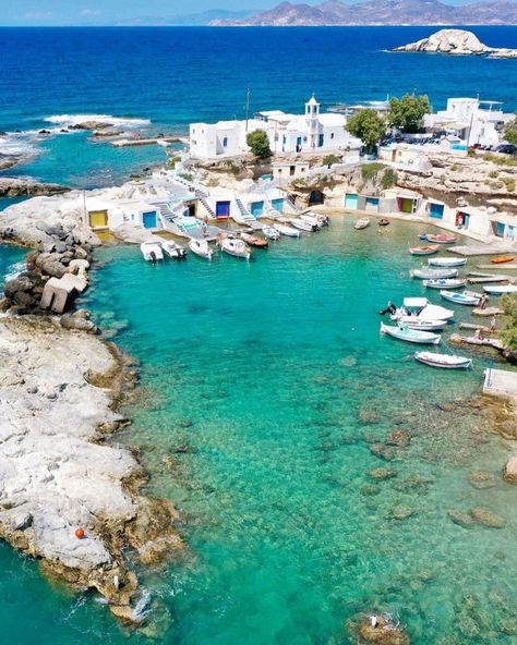 English Magazine, Milos Greece, Beautiful Landscape Photography, Cyclades Islands, Greece Islands, Dream Travel Destinations, Fishing Villages, Birds Eye View, Beautiful Places To Travel