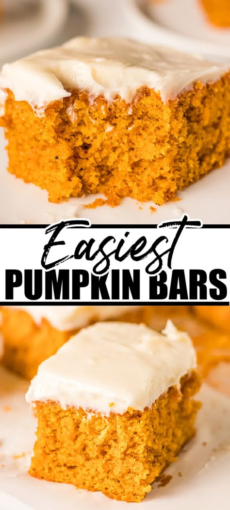 Easy Pumpkin Bars, Pumpkin Bars With Cream Cheese, Bars With Cream Cheese Frosting, Bars With Cream Cheese, Pumpkin Squares, Cream Cheese Bars, Pumpkin Desserts, Easy Treat, Pumpkin Bars