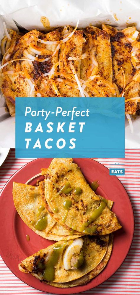 Basket Tacos Recipe, Make Ahead Tacos, Tacos For A Crowd, Mexican Potluck, Potluck Party Food, Best Potluck Dishes, Barbacoa Recipe, Taquitos Recipe, Game Day Party