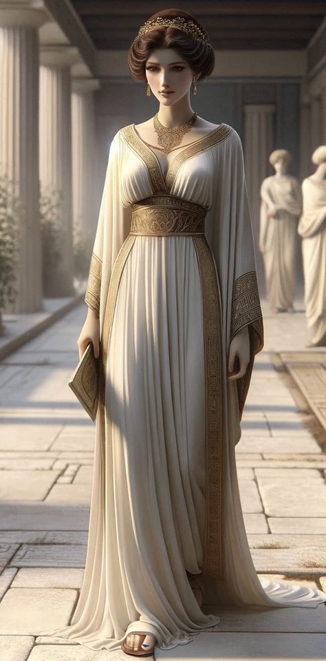 Roman Shoes Ancient, Ancient Royalty Clothing, Ancient Greek Women Clothing, Roman Female Warrior, Greek Outfit Aesthetic, Roman Dress Ancient, Acotar Dresses, Greek Mythology Outfits, Roman Dresses