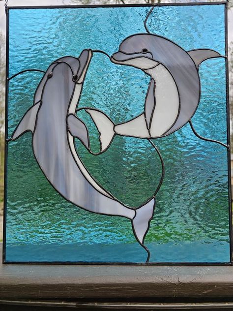 Stained Glass Art Community | I traced from a poster. | Facebook Ocean Stained Glass Patterns, Stained Glass Stingray, Stained Glass Sea Life, Dolphin Stained Glass Art, Stained Glass Ocean Theme, Stained Glass Sea, Stained Glass Surf Art, Stained Glass Tropical Fish, Glass Diy