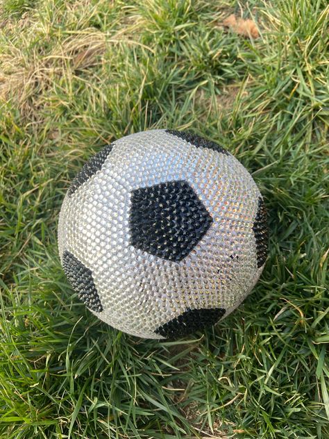 Blinged out soccer ball for the special soccer player or soccer fan in your life! Makes an excellent gift for any occasion. It will be the light of their desk/room/trophy case or wherever it is shown off.  This is a size 4 soccer ball covered in thousands of high quality silver and black rhinestones. Rhinestones are individually placed making this ball shine from all angles.  Anyone would be lucky to receive this gift!  Please feel free to reach out with any questions or if you have request for a custom color combo. Bedazzled Soccer Ball, Cool Soccer Pictures, Soccer Ball Aesthetic, Soccer Things, Womens Soccer Cleats, Football Training Drills, Soccer Pro, Soccer Training Drills, Desk Room