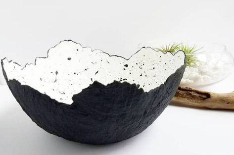 Paper Pulp Art, Recycled Paper Art, Black And White Paper, Paper Mache Bowls, First Wedding Anniversary Gift, Paper Pulp, Art Bowls, Paint Paper, Paper Mache Art