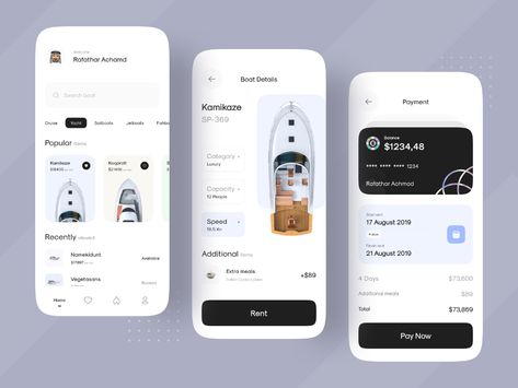 App Themes, Car Ui, Ui Ux App, Mobile Application Design, Mobile App Design Inspiration, Design Apps, Booking App, Yacht Rental, App Design Inspiration