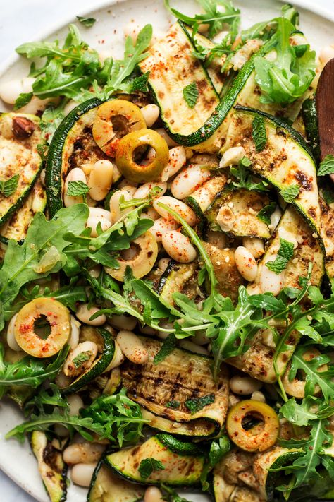 Grilled zucchini salad - Lazy Cat Kitchen Grilled Zucchini Salad, Bring To A Bbq, Vegetarian Grilling, Lazy Cat Kitchen, Zucchini Feta, Bean Chilli, Cat Kitchen, Zucchini Salad, Grilled Zucchini