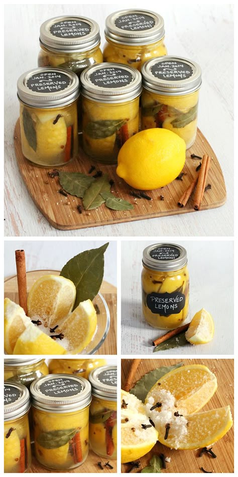 Pickled Gift Ideas, Lemon Diy Craft, Unusual Canning Recipes Ideas, Canned Christmas Gifts, Diy Food Christmas Gifts, Canned Gifts, Lemon Gifts, Edible Gift Ideas, Preserved Lemons Recipes