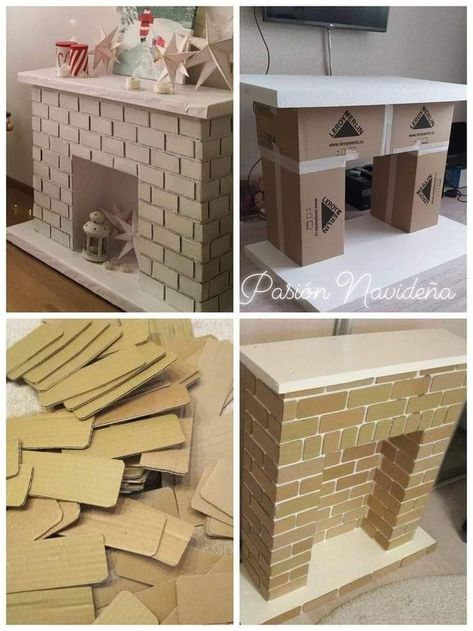 Diy Christmas Fireplace, Cardboard Fireplace, Carton Diy, Cardboard Christmas, Fake Fireplace, Ideas Navidad, Christmas Themes Decorations, Navidad Diy, Diy Fireplace