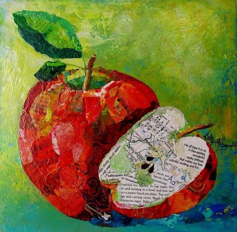 Apple Collage Art, Paper Collage Still Life, Fruit Collage Art, Collage Fruit, Collage Still Life, Vitromosaico Ideas, Apples Art, Fruit Collage, Food Collage