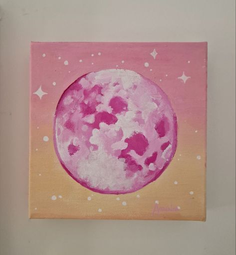 Pink Moon Painting, Circle Canvas, Inspiration Painting, Moon Painting, Pink Moon, Art Inspiration Painting, Paint Stain, Jazz Music, Canvas Painting