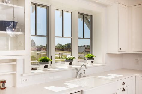 deep sill kitchen window - Google Search Large Window Over Sink, Quartz Window Sill, Kitchen Sink Bay Window, Kitchen Garden Window Over Sink, Large Kitchen Window Over Sink, Kitchen Garden Windows, Windows Over Sink, Undermount Farmhouse Sink, Window Over Kitchen Sink