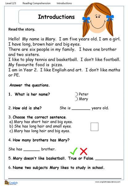 English Reading Comprehension Worksheet, English Reading Comprehension, 2nd Grade Reading Worksheets, First Grade Reading Comprehension, Reading Comprehension For Kids, English Grammar For Kids, English Stories For Kids, Reading Comprehension Lessons, Grammar For Kids