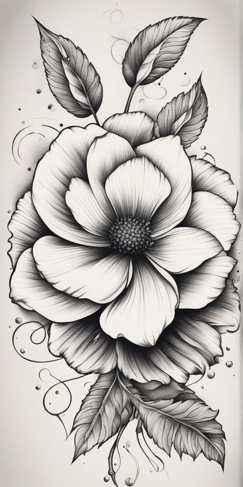 A black and white dotwork style tattoo design, showcasing an intricate flower pattern, elegantly depicted on a blank canvas. The monochromatic use of dots adds depth and detail to the floral image. Dotwork Flower Tattoo, Linework Flowers, Floral Tattoo Design, Style Tattoo, Black Work, Floral Image, Flower Tattoo Designs, Blank Canvas, Flower Tattoos