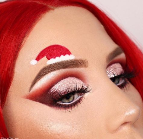 Eye makeup/ eye shadow looks/ red /Christmas makeup/ makeup ideas/ makeup looks Santa Claus Makeup, Fantasy Makeup Ideas, Kids Makeup, Christmas Makeup, Fantasy Makeup, Cool Eyes, Santa Hat, Maquillaje De Ojos, Makeup Ideas