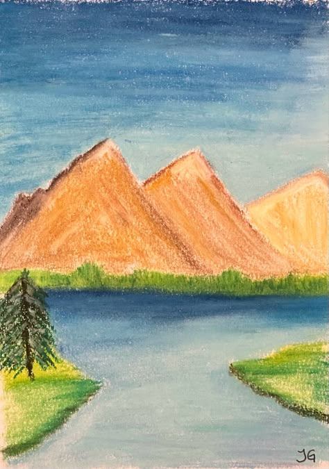 Scenery Easy Drawing, Watercolor Landscapes Easy, Landscape Drawings Pencil Colour, Landscape Drawings Easy, Colour Pencil Drawing Easy, Landscape Drawing Easy, Easy Scenery Drawing, Colored Pencil Art Projects, Oil Pastel Drawings Easy