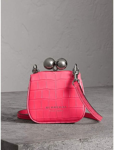 Burberry Mini Alligator Metal Frame Clutch Bag - Neon Pink Burberry Bag: A metal frame clutch bag, a style defined by an oversized kiss-lock clasp. Richly textured alligator leather is dyed in a vibrant neon tone. Made in Italy, the compact design is finished with a detachable shoulder strap. Gucci Purses, Alligator Skin, Bowling Bags, Frame Bag, Ladies Clutch, Burberry Handbags, Burberry Women, Hobo Handbags, Black Cross Body Bag